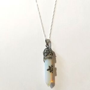 Synthetic Opalite 925 Sterling Silver Plated Chain Necklace